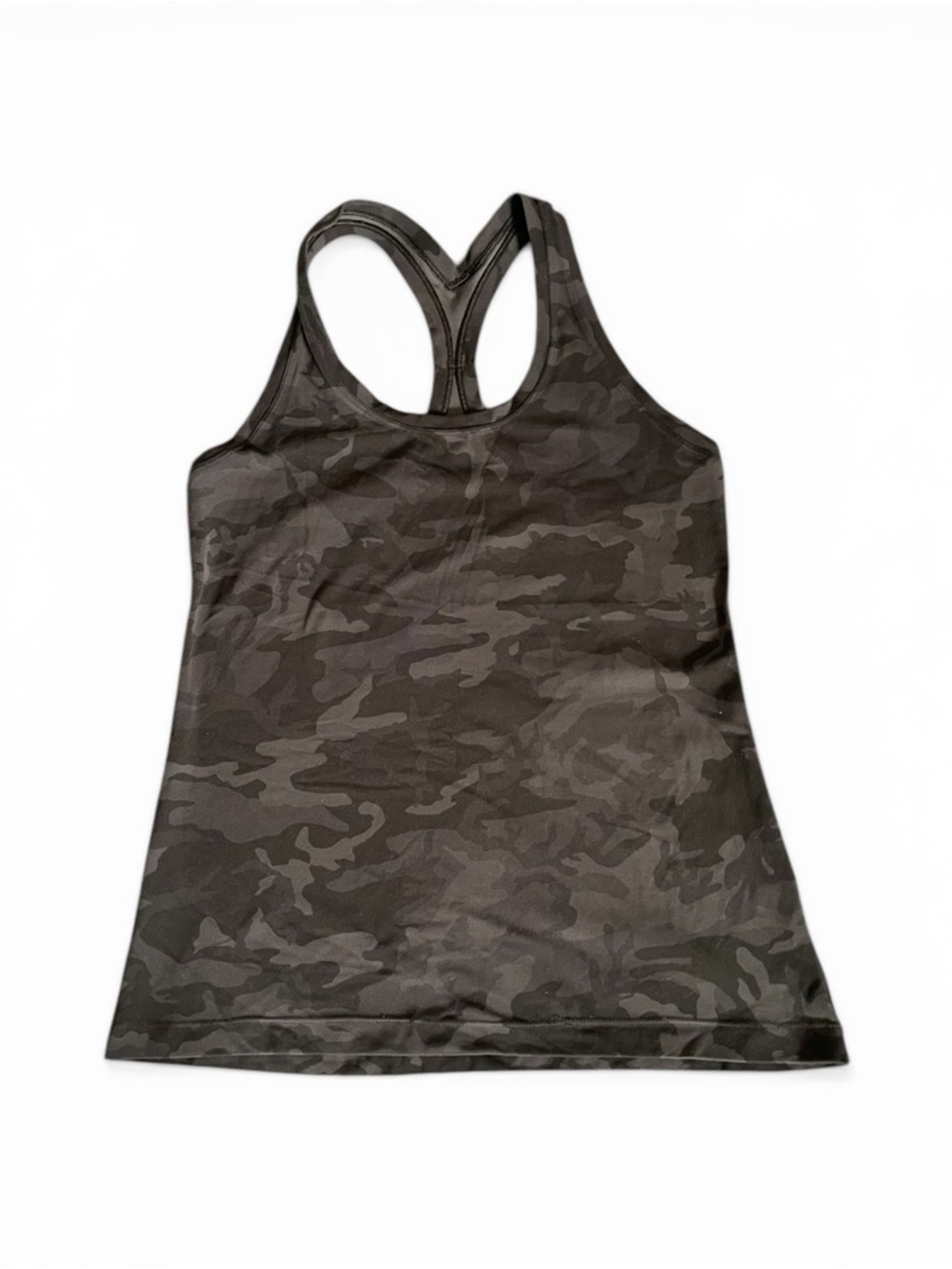 #63, Lululemon Black/ gray Camo Racerback Tank Top, tagless, size 12